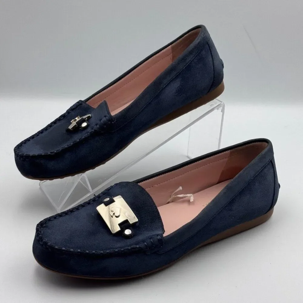 Kate Spade New York Carmen Loafers Women's 6B Blue Suede Flat Slip-On Shoe
